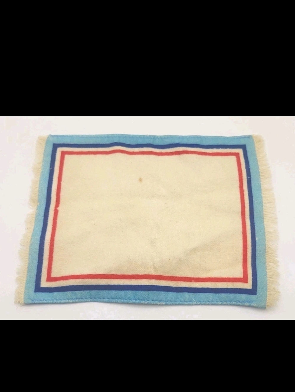 Vintage TOMY Smaller Homes Fringed Rug Blue Red Edged Very Good Vintage Cond 5½"